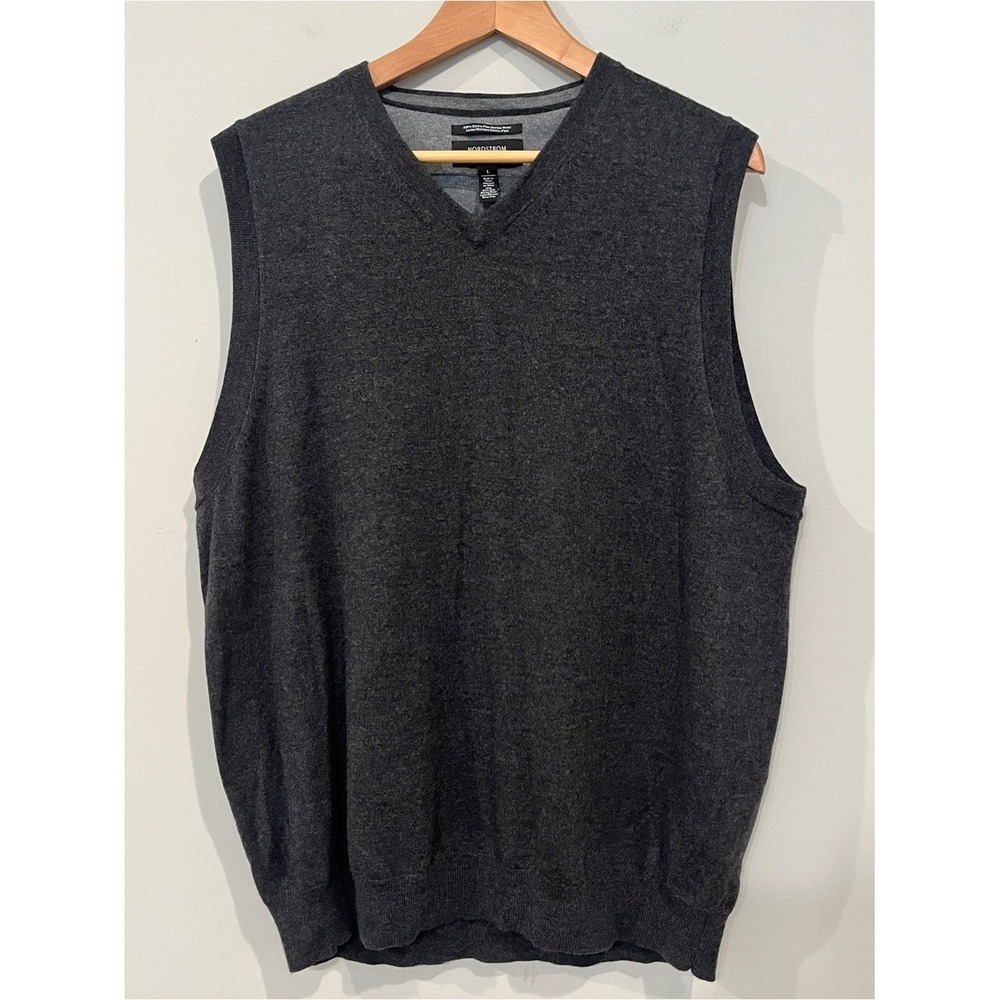 Nordstrom Merino Wool Sweater Vest Classic Charcoal Grey Large NWT Layering